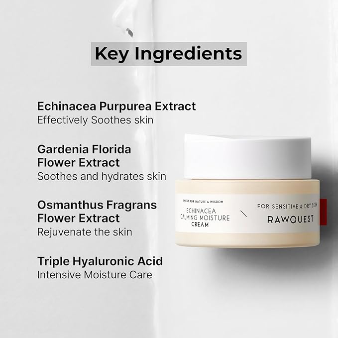 Echinacea Calming Moisture Cream for Moisturizing, Skin Barrier Repair, Antiaging & Hydration with Triple Hyaluronic, Adenosine, Panthenol for Dry & Sensitive Skin (1.7 Fl Oz/ 50 ml)