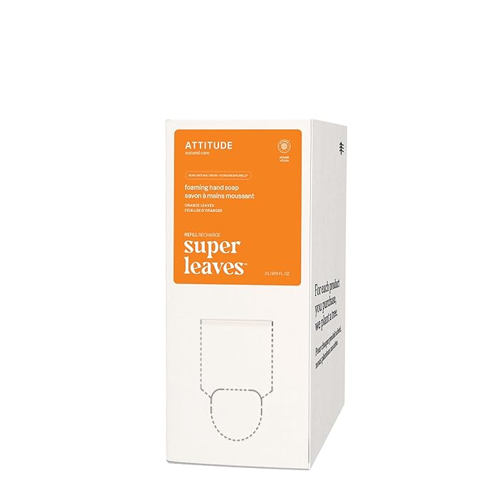 ATTITUDE Foaming Hand Soap, EWG Verified, Plant and Mineral-Based Ingredients, Vegan and Cruelty-free Personal Care Products, Orange Leaves, Bulk Refill, 67.62 Fl Oz