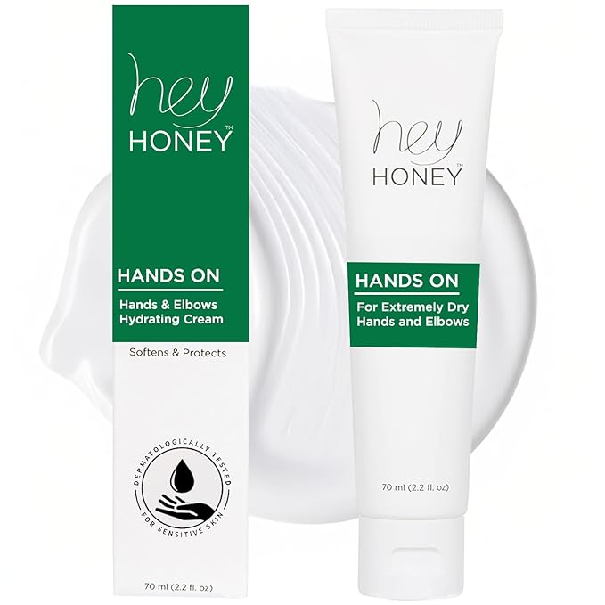 Hey Honey Skincare Hands On | Hydrating Extremely Dry Hand & Elbow Cream | Powered with Shea Butter, Honey & Propolis | Designed To Soften & Protect Skin Cracking | 2.2 Oz