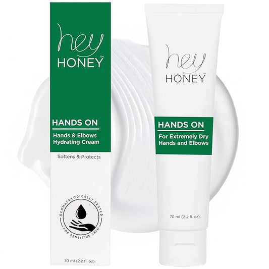 Hey Honey Skincare Hands On | Hydrating Extremely Dry Hand & Elbow Cream | Powered with Shea Butter, Honey & Propolis | Designed To Soften & Protect Skin Cracking | 2.2 Oz