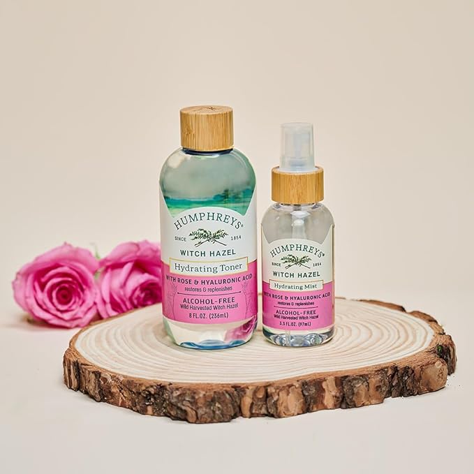 Humphreys Witch Hazel Hydrating Toner | Wild Harvested Witch Hazel & Rose | Natural, Alcohol-Free Formula | Balancing & Hydrating | Clears Pores | 8 Fl Oz