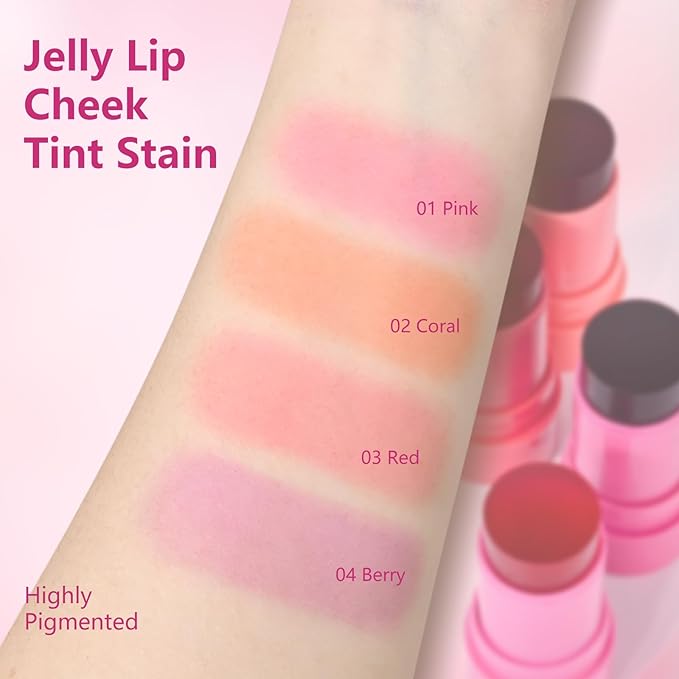 2Pcs Water Jelly Tint Blush,Jelly Blush Lip Cheek Coral+#04 Berry