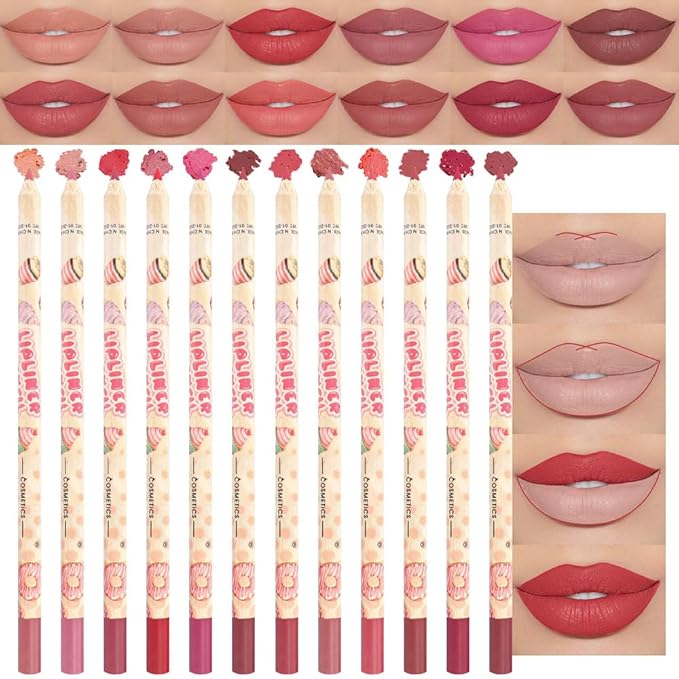 12 Pcs Natural Nude Brown Beige Colors Lip Beige