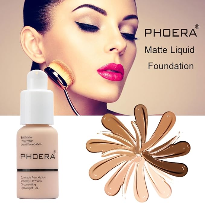 2 Pack PHOERA Foundation 102# Nude and 104# Foundation Makeup.