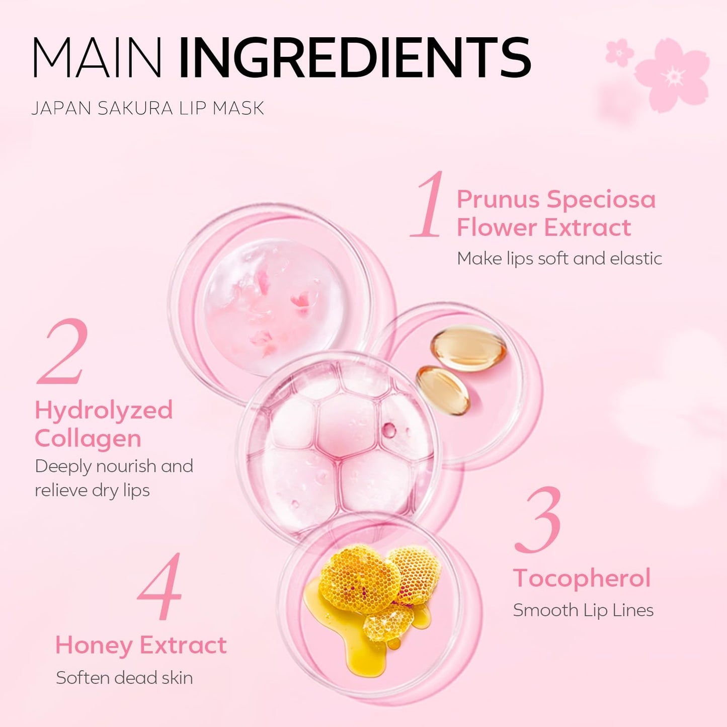 AKARY Sakura 5 Pieces Hydrating Lip Mask, Lip Sleep Mask Collagen Crystal Lip Care Gel Pads For Moisturizing, Minimize Fine Lines, Remove Dead Skin, Anti Chapped Pads Lip Mask (5)