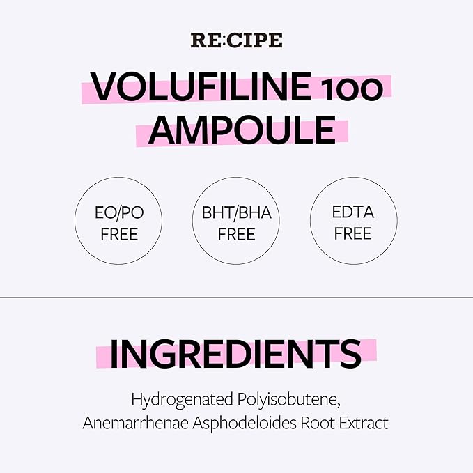 RECIPE Volufiline 100% Ampoule - From France, Sederma - Pure Volufiline Serum - DIY Skin Care Booster for Face & Body – Hydrating & Age-Defying Formula for Elevated Resilience (0.33 fl oz)