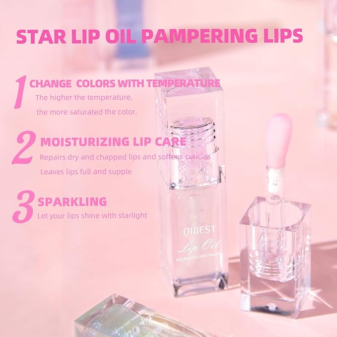 Magic Color Changing Lip Oil, 2024 New(Transparent+Black)Glitter Moisturizing Lip