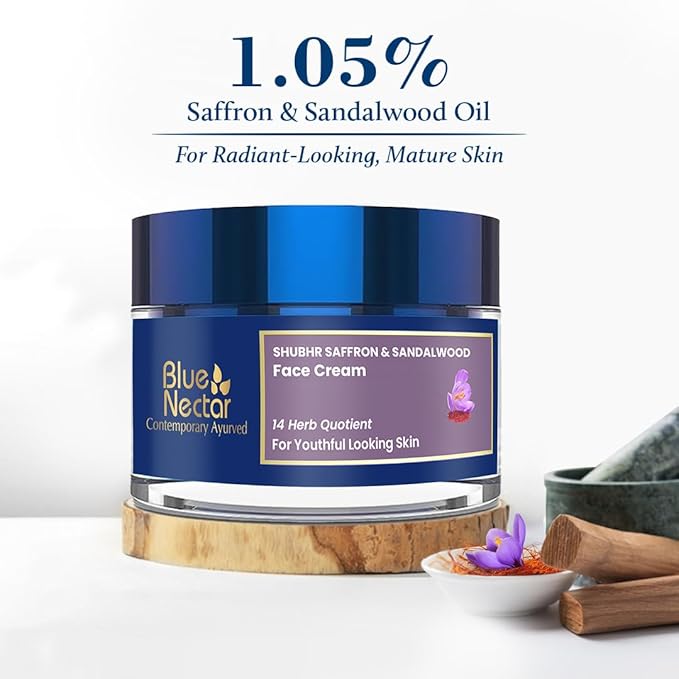 Blue Nectar Face Cream for Women for Aging Skin | Ayurvedic Daily Face Moisturizer for Women with Kumkumadi Saffron Oil for Skin | Hydrating Day & Night Cream (14 Herbs, 1.7 Oz)