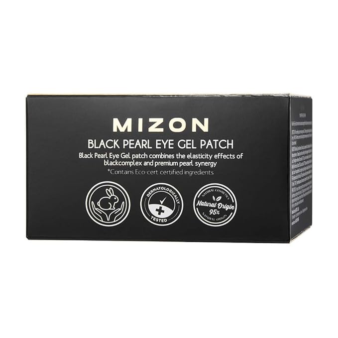 MIZON Pearl Eye Gel Patch Masks, Eye Treatment Mask Reduces Wrinkles and Puffiness, Dark Circles treatment, Hydrogel Eye Patches (Black Pearl)