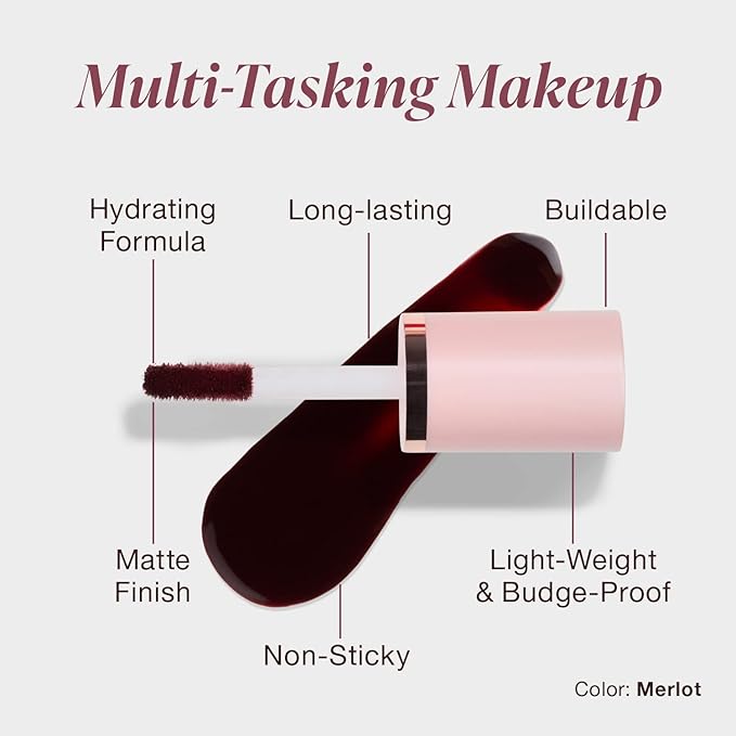 Mineral Fusion 2-in-1 Lip & Cheek Stain Merlot, 0.10 fl oz, Deep Cherry Red hydrating, long-lasting, matte lip and cheek color