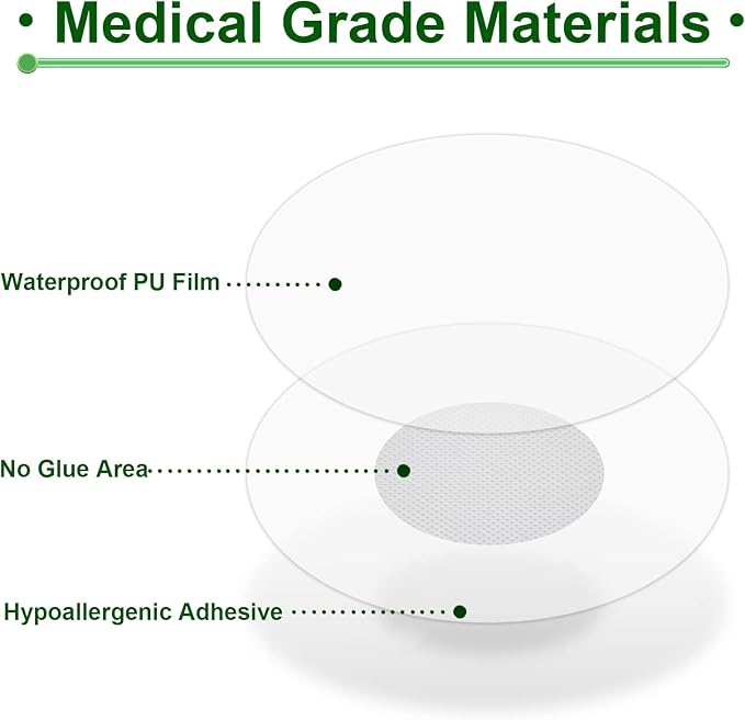 Adhesive Patches for G7 & Stelo 60 Pack Waterproof Overpatch for G7 & Stelo CGM Protection Patch Hypoallergenic & Latex-Free 10-15 Days Long Stay Without Glue in The Center (Clear)