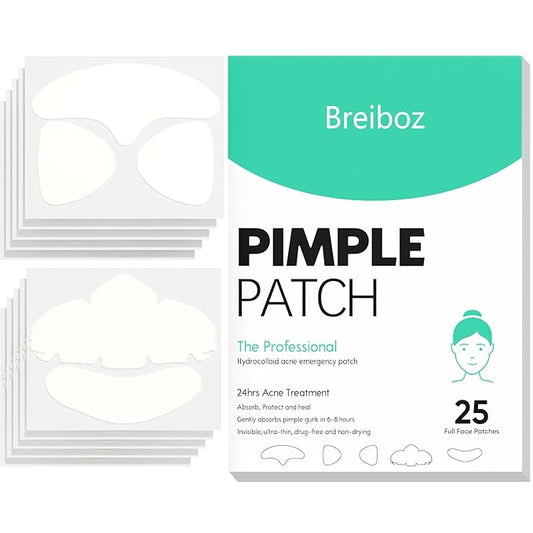 Full Face Pimple Patches(5 Pack),Big Hydrocolloid Acne Patches,Skin Care Zit Patches for Whole Face,Nose, Chin, Forehead & Cheeks w/Tea Tree Oil, Salicylic Acid & Cica Oil（5 Pack,25 Patches）