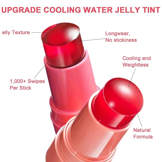 Jelly Blush Stick,Jelly Stain Stick,Lightweight Long Lasting Cheek Stick,Lightweight