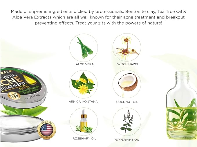 Cystic Acne Spot Treatment – Tea Tree Acne Cream – Fast-Acting Acne Spot Corrector for Face, Pimples & Blemishes – Non-Greasy, Gentle Formula – 1oz – by WELLUTION