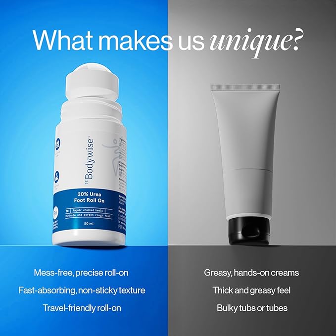 Be Bodywise 20% Urea Foot Cream Roll On 50ml | For Dry & Cracked Heels | With 2% Lactic Acid, Olive Oil & Vitamin E | Helps Repair and Moisturise Cracked Heels