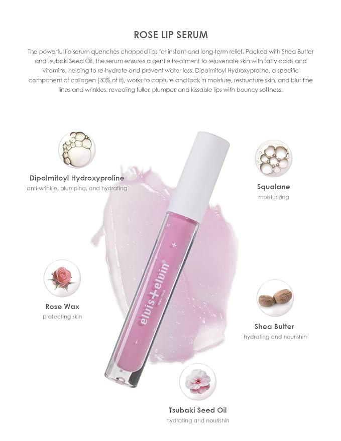 elvis+elvin Rose Lip Serum with Hyaluronic Fuller,Hydrating