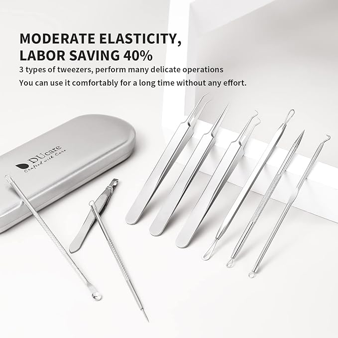 DUcare Blackhead Extractor Tool for Face,Blackhead Remover Tool, Pimple Popper Tool Kit, Extractor Tool for Comedone Zit Acne Whitehead Blemish, Stainless Steel Extraction Tools