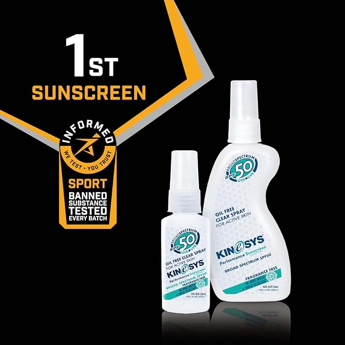 KINeSYS Fragrance Free Clear Spray Sunscreen for sensitive skin, SPF 50, Hypoallergenic, Broad Spectrum UVA/UVB protection Face & Body; PABA and Oxybenzone FREE, 170+ Sprays, 1 Fl Oz/30 ml (Pack of 2)