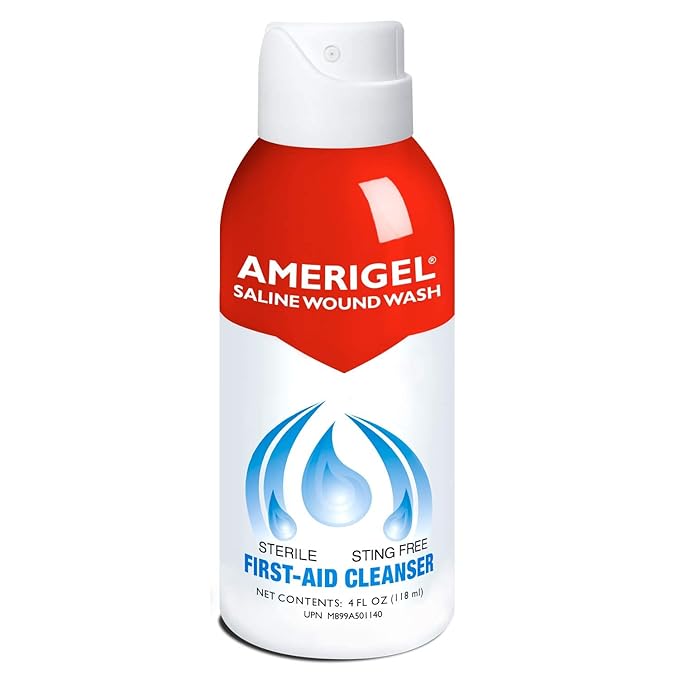 AMERIGEL Total First Aid Bundle - Small - Hydrogel Wound Dressing (1 oz.) - Saline Wound Wash First Aid Cleansing Solution (4 Fl. oz.) - Bordered Gauze Adhesive Bandages (15 Pads)