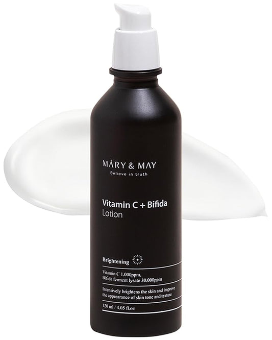 Mary&May Vitamin C+ Bifida Lotion - Nourishing Face Lotion for Evens Skin Tone and Moisturization - 30,000ppm Bifida Fermentation with 1,000ppm Vitamin C, 4.06 fl.oz.