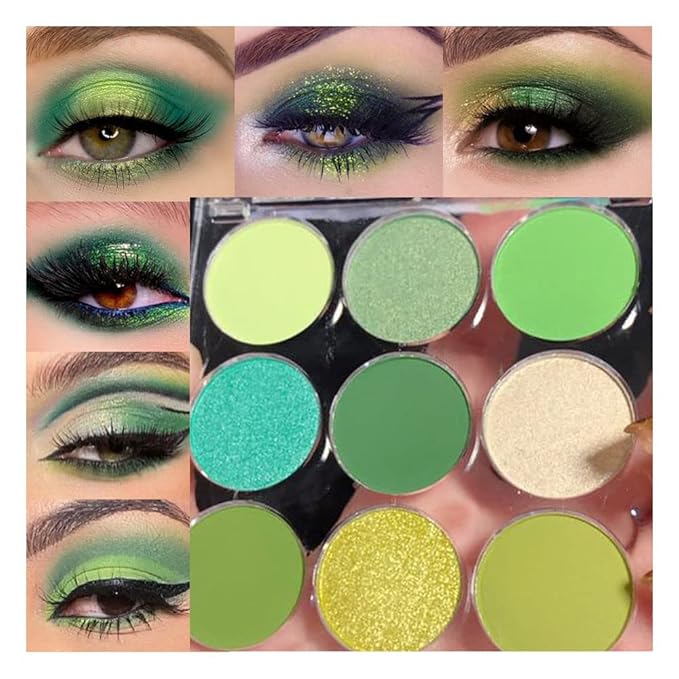 9 Colors Shimmer Matte Green Eyeshadow Palette. Highly