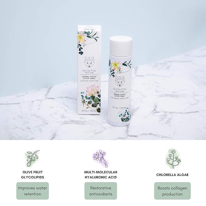 Snow Fox Skincare Herbal Youth Lotus Tonic for All-Day Hydration; 120 mL