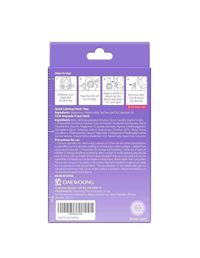 EasyDerm Quick Calming Magnesium Patches – Hydrocolloid Acne Spot Treatment Includes Tweezers & Ampoule, 10 Patches, Zit Sticker, Back to School MUST HAVE, Made by Daewoong Pharmaceutical