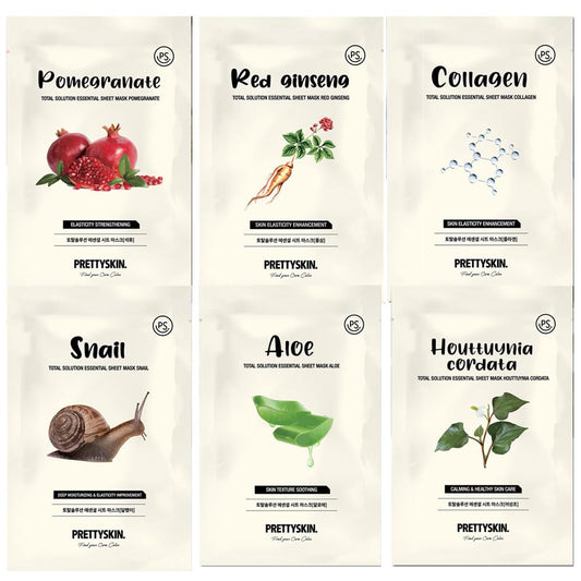 PRETTYSKIN Total Solution Essential Various Korean skin care Face Sheet Mask Pack 23g, 6-Types