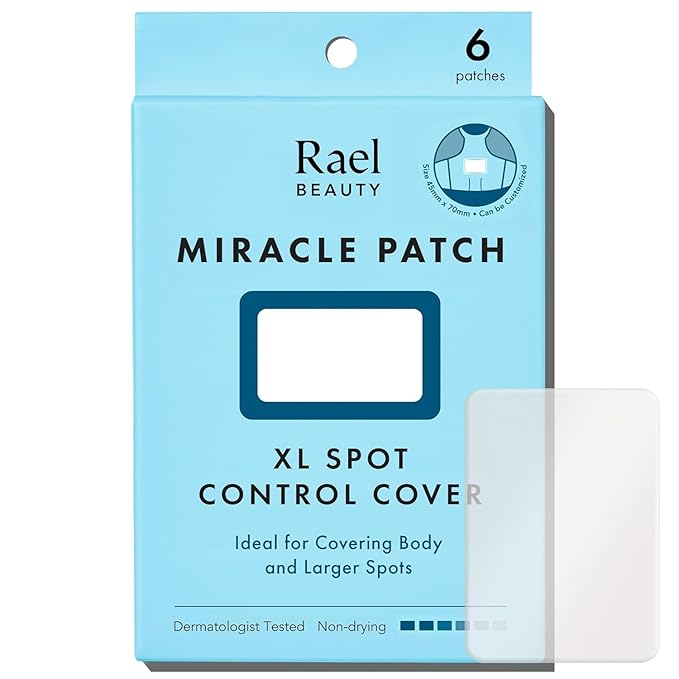 Rael Pimple Patches, Miracle XL Spot Control Cover - Hydrocolloid Acne Patch for Face, Zits & Blemish, Back and Body, Korean Skin Care, Vegan, Cruelty Free (6 Count)