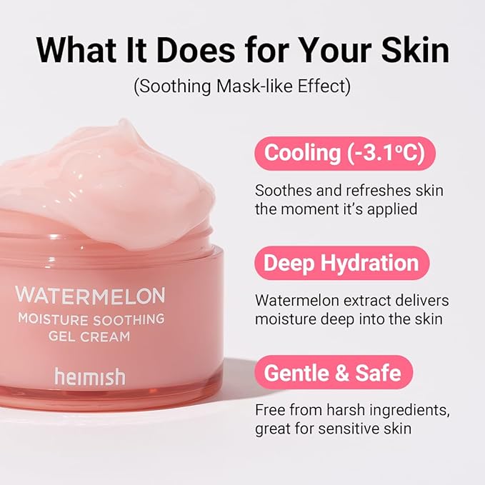 HEIMISH Watermelon Moisture Soothing Gel Cream - Hydrating, Cooling & Soothing, Plumping Facial Cream, Daily Face Moisturizer with Watermelon Extract, Lightweight, Fast-absorbing, 3.7fl.oz/110ml