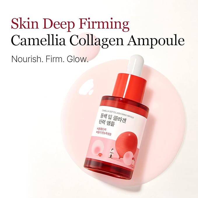 ROUND LAB Camellia Deep Collagen Firming Ampoule 1.01 Fl Oz, Hydrating and Elasticity-Enhancing Facial Serum with Multi Collagen for Smooth Fine Line and Firm Skin, Pore Tightening, Korean Skincare
