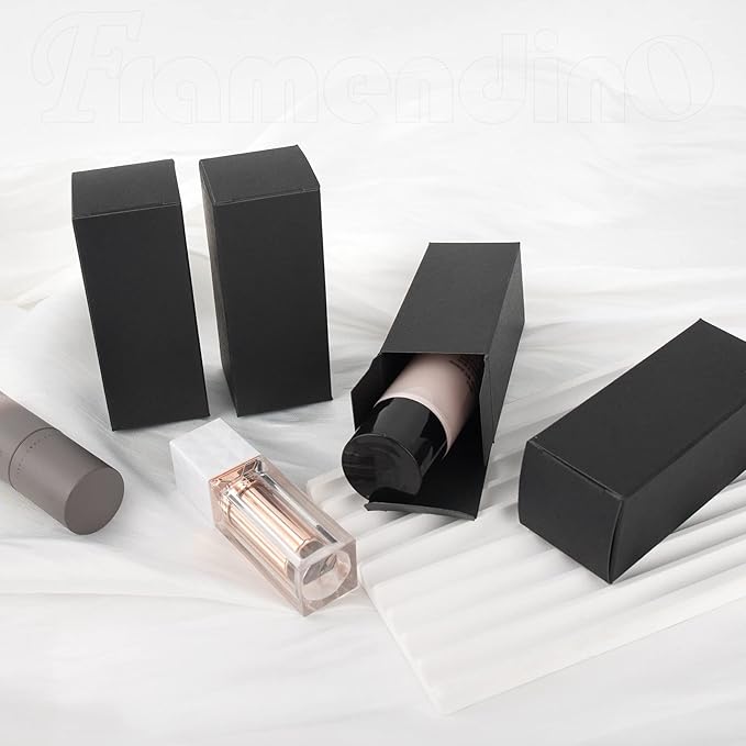 Framendino, 50 Pack Black Kraft Paper Lipstick Boxes Rectangle Lipstick Bottle Boxes Reusable Lip Balm Packaging Cases Gift Wrapping Box for DIY Gift Packaging (3.54x1.41x1.41)