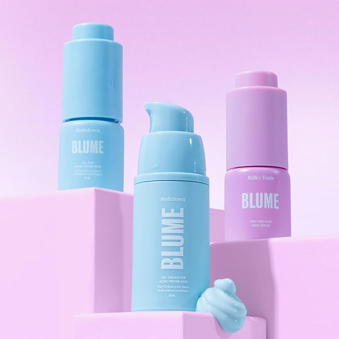 Blume Babies Travel Size Skin Care Set - Acne & Scar Treatment Travel Size Toiletries - Meltdown Acne Face Oil, Milky Fade Vitamin C Serum & Meltdown Gel Moisturizer - TSA-Approved Skincare Set (3 Ct)