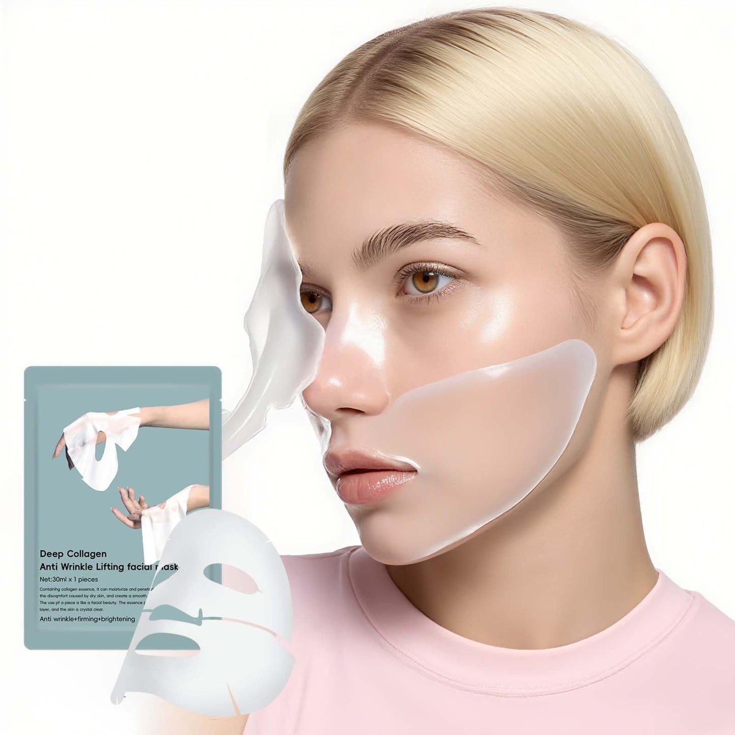30ml Deep Collagen Anti-Wrinkle Lifting Mask (32g x 10 ae) – Facial sheet masks with low molecular weight collagen, Hydrate, Lift & Smooth Wrinkles for Travel & Daily Use, Korean Skin Care