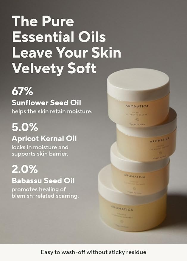 AROMATICA Orange Cleansing Sherbet 150g - Double Cleanser, Makeup Cleansing Balm - Melts Away Stubborn Impurities