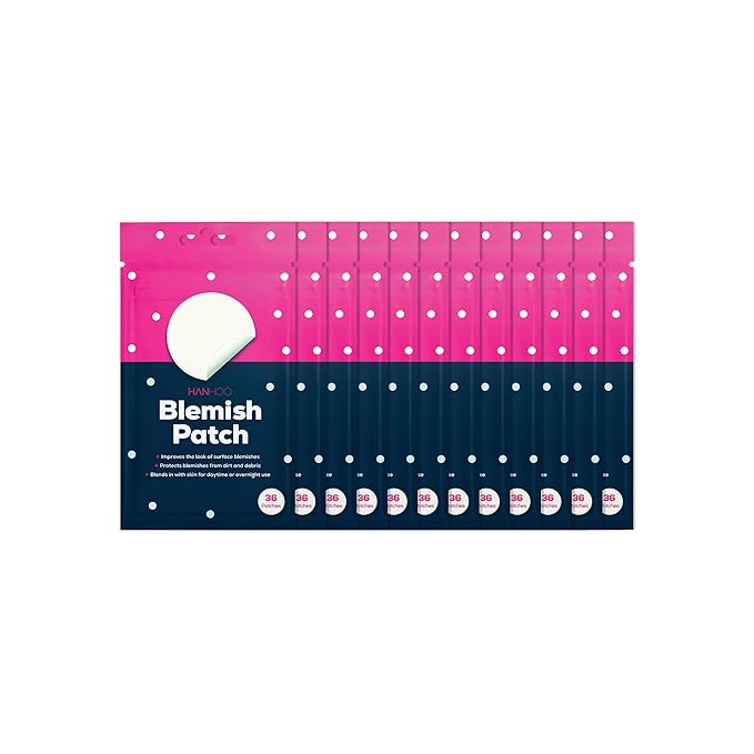 HANHOO Blemish Patch, 432 count, 12 pk, includes hydrocolloid pimple patches that shrink pimples, absorb fluid, and protect from finger-picking and dirt. Invisible acne spot patches for clear skin.