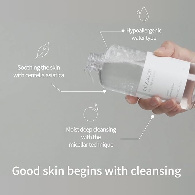 mixsoon Centella Cleansing Water 10.14 fl oz / 300ml,Face Cleanser for Sensitive Skin,Centella Asiatica, Aloe Vera