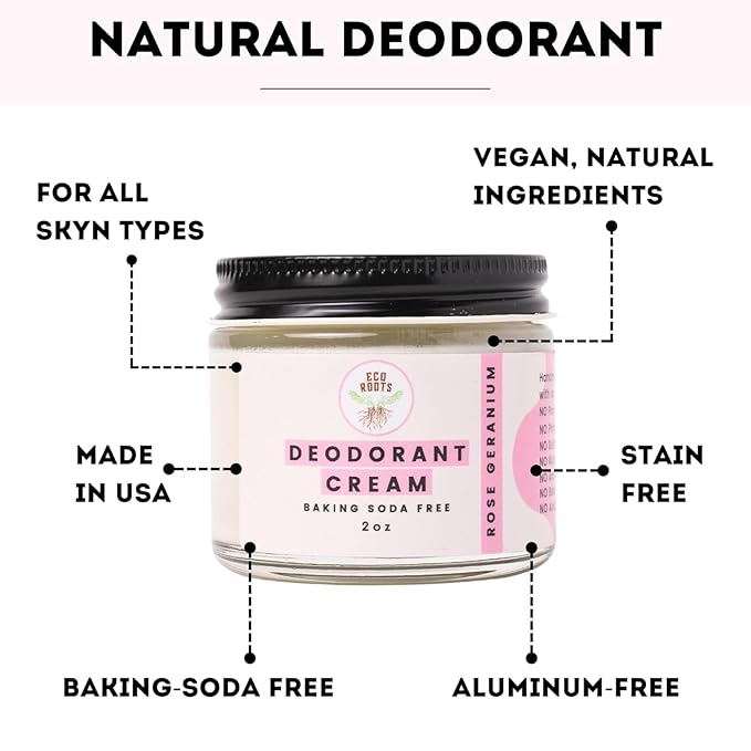 ECO ROOTS Natural Deodorant for Women & Men | Organic Deodorant Cream Non Aluminum | Baking Soda Free Healthy Deoderant for Body & Private Parts | All Vegan Pit Paste Zero Sweat | Rose Geranium Scent