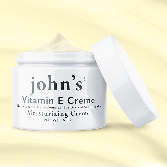 John's Vitamin E, A & D Moisturizer – 16 oz Skin Cream with Hydrolyzed Collagen & Aloe for Dry, Sensitive Skin – Vitamin Cream for Face & Body – Paraben-Free Vitamin E Creme