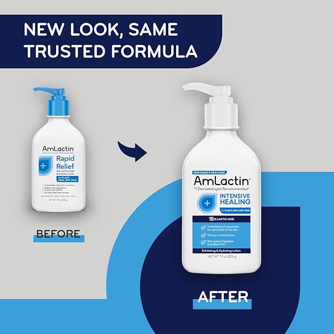 AmLactin Intensive Healing Body Lotion for Dry Skin – 7.9 oz Pump Bottle & Ultra Smoothing-4.9 oz Body & Hand Cream with 15% Lactic Acid-Exfoliator and Moisturizer for Rough and Bumpy Dry Skin