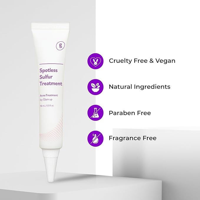 GLAM UP Spotless 10% Sulfur Treatment Spot Serum for Fast Healing Pimples, Blemishes and Acne Breakouts, Overnight Acne Soothing15mL, 0.5 fl. oz. [Made in the US]