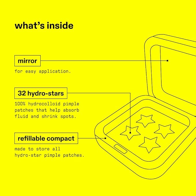 Starface World Hydro-Star Hydrocolloid Pimple Patches (32 ct) with Big Yellow Compact, Party Pack Colorful Big Pack (96 ct), and Black Star Big Pack (96 ct)
