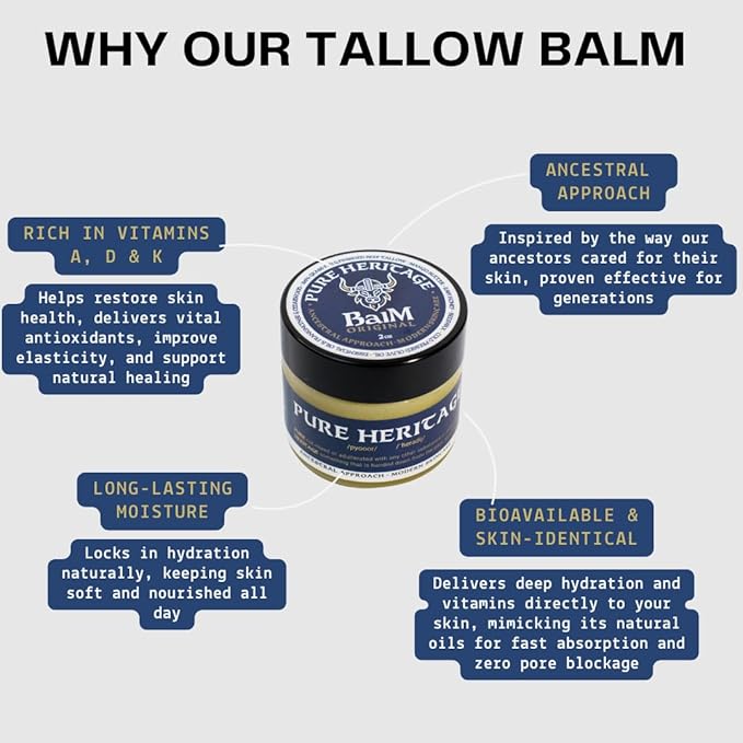 Pure Heritage Handmade Tallow Balm – Grass-Fed & Finished Moisturizer & Healing Cream with Frankincense & Cedarwood | Natural Care for Sensitive Skin, Eczema, Rosacea, Babies, Men & Women (2oz)