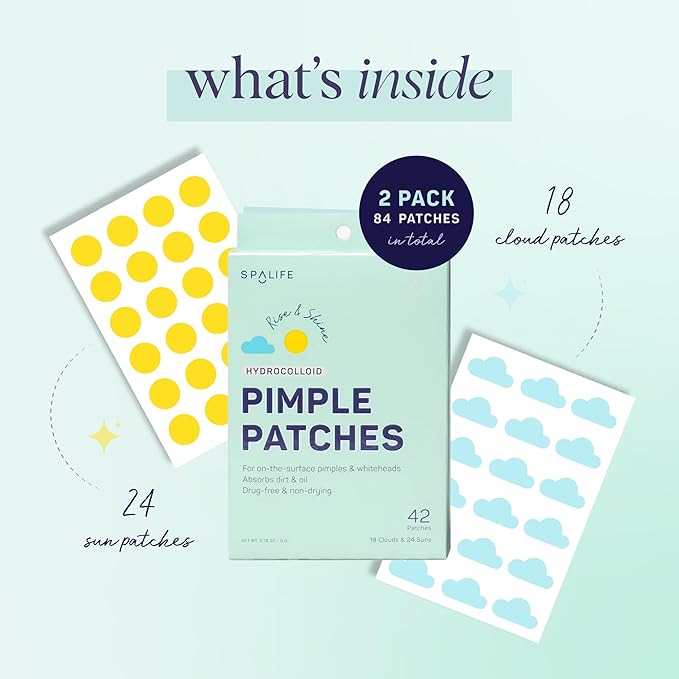 SpaLife Beauty Rise & Shine Pimple Patches – Hydrocolloid Formula for Acne, Spots, Redness, and Oiliness– 216 Patches: 108 Clouds & Suns – Acne Patches – Spot Treatment – Hydrocolloid – Zit Patches