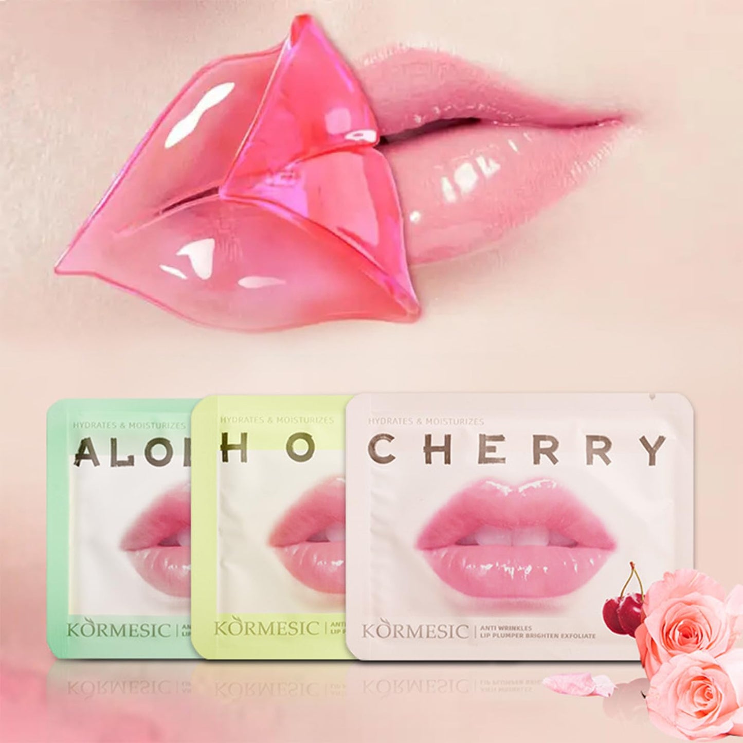 30 Pcs Collagen Crystal Lip Masks, Honey & Cherry & Aloevera Lip Care Gel Pads Treatment, Moisturizing & Reducing Chapped, Anti-Aging & Wrinkles Lip Patches, Remove Dead Skin