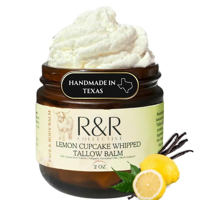 Handmade Tallow Balm (Lemon Cupcake)- 100% Grass Fed Beef Tallow for Skin Care- 100% Natural Whipped Tallow Balm- Sensitive & Dry Skin, Eczema, Psoriasis- 2 FL. oz
