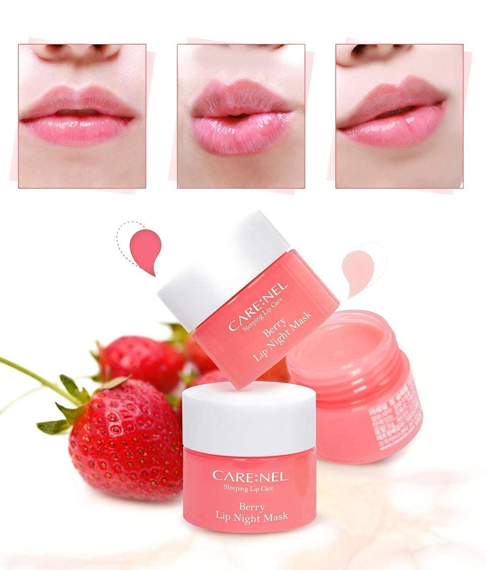 CARENEL Lip Sleeping Mask 5g (Berry 3Set) - Moisturizer for Dry Lips - Overnight Treatments Balm, Day and Night Repair Gloss, Scrubs Exfoliator