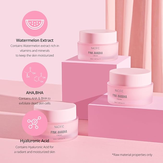 NACIFIC Pink AhaBha Triple Set (Toner 150ml, Serum 50ml, Cream 50ml) AHA, BHA, Watermelon extract Glow Moristurizing Hyaluronic Acid
