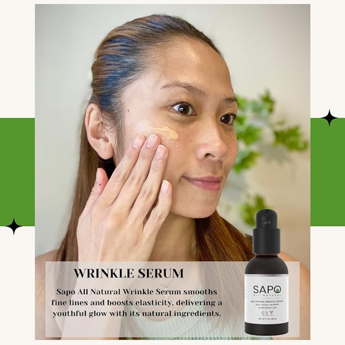 Wrinkle Serum - Smooth & Reduce Fine Lines & Deep Face Wrinkles with Hyaluronic Acid, Bakuchiol, Retinyl Palmitate & CoQ10 - Anti-Aging, Tightening & Restore Dull Facial Skin - 1 oz