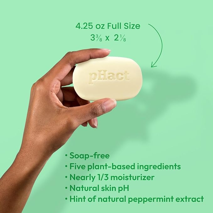 ANDREW LESSMAN pHact Moisture-Rich, Soap-Free Cleansing Bar Hint of Mint. Natural Skin pH. All Skin Types - Even Sensitive Skin. Hypoallergenic. Dermatologist Tested. 6 Pack 4.25 oz each